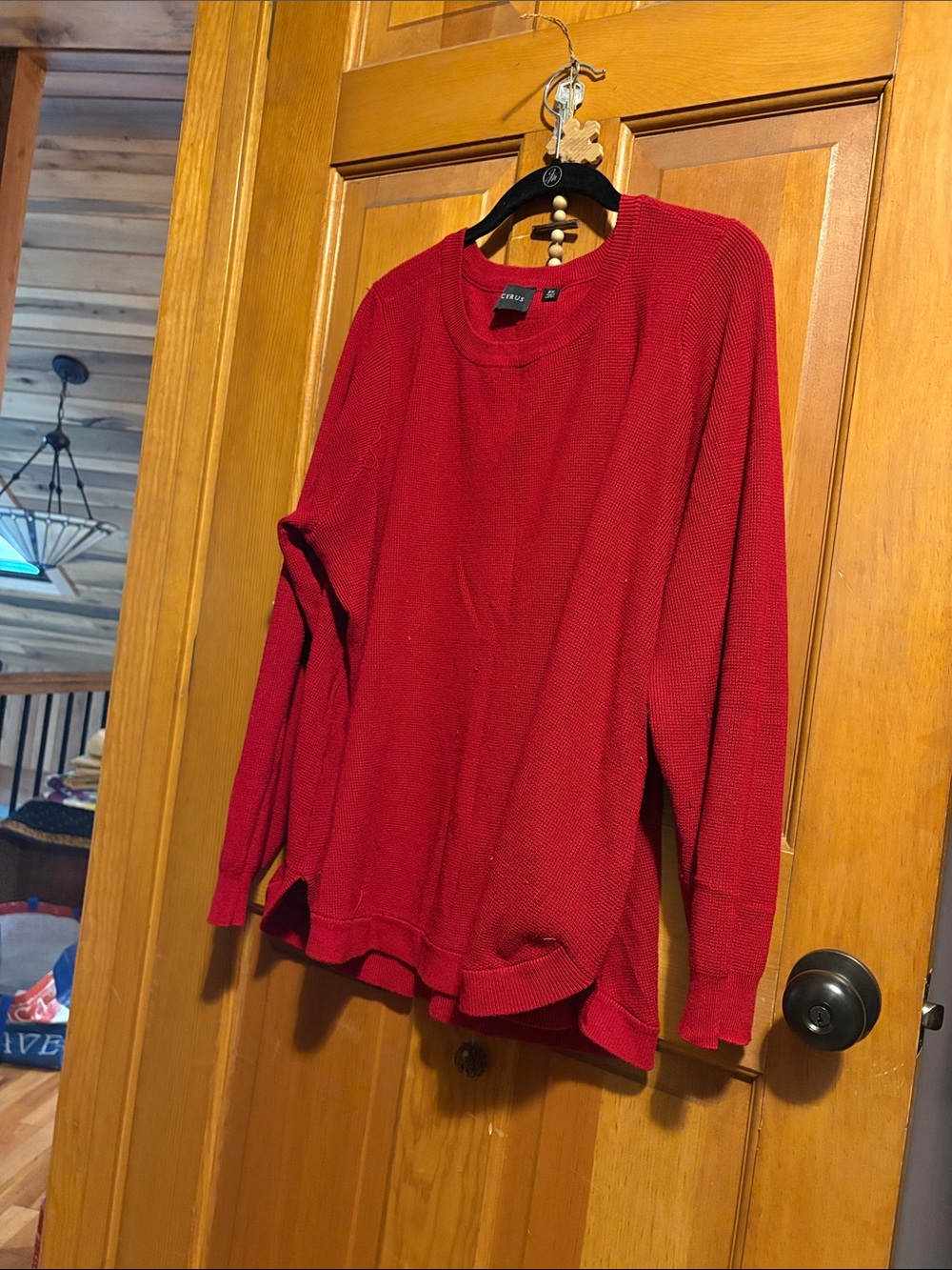 Cyrus Red Crew Neck Lightweight Sweater